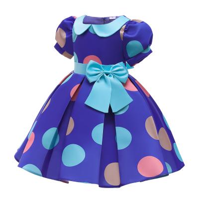 China New Bow Professional Made Children's Sleeveless Spring Skirt Puff Sleeve Polka Dot Print Princess Dress for sale