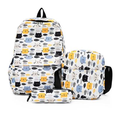 China Waterproof Custom 600D Polyester Full Sublimation Printing Kids School Bag With 3pcs Pencil Case Backpack Bag Set Cross - Body School Bag for sale