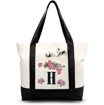 China Factory Wholesale Personalized Tote Bag Factory Wholesale Personalized Embroidery Waterproof Initial Canvas Design Present Bag For Women for sale