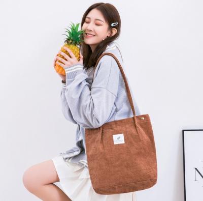 China Soft-loop Plain Corduroy Women Shoulder Bag Teenager Shopping Bag Eco-friendly Bag for sale