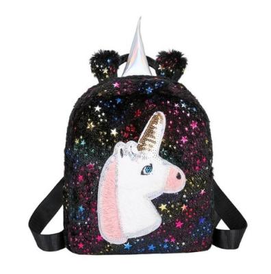 China Unicorn Students Plush Faux Fur Backpack Glitter Foil School Bag Unicorn Backpack Bags for sale