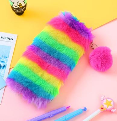 China Multifunctional Wholesale Cash Wallet Cash Wallet Rainbow Faux Fur Clutch Bag Cosmetic Pencil Bag for sale