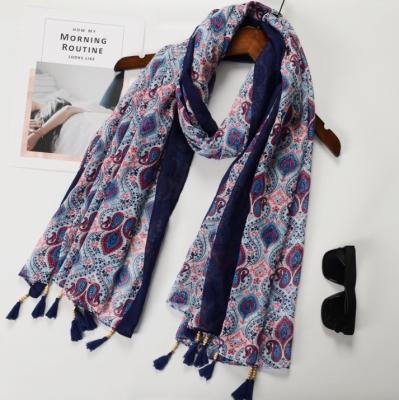 China Polyester Fashion Women Amazon Navy Scarves Polyester Paisley Print Scarf for sale