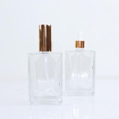 China Custom Wholesale Empty Cosmetic Skin Care Packaging Essential Oil Serum Square Glass Bottle Glass Dropper Bottles 30ml 50ml 100ml for sale