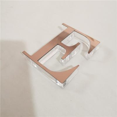 China Buildings Laser Cut Acrylic Fabricated Word Rose Gold Letter Sign 3D Decorative Company Logo for sale