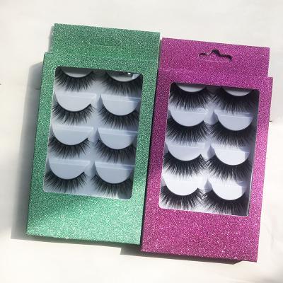 China 5pairs custom logo wholesale eyelashes shiny lashes private label 3d faux mink eyelashes with pink glitter eyelash packaging box for sale