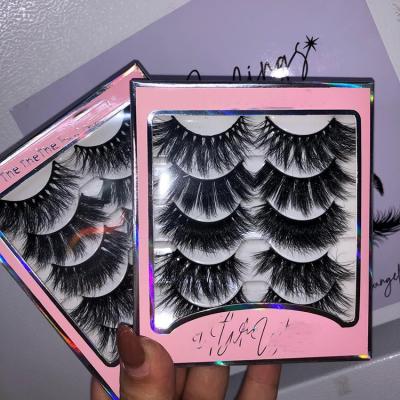 China Shiny 5Pairs Eyelashes With Lashes Custom Made Natural Mink Long 20mm False Eyelashes Wispy Fluffy False 3D Eyelash Pink Box Cross Wrapping for sale