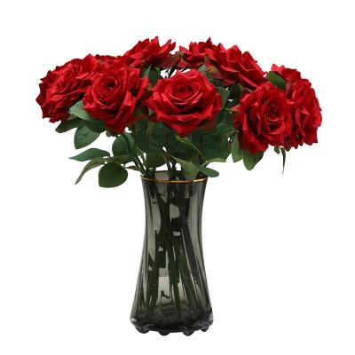 China Exclusively Handcrafted Selling Artificial Flower Real Touch Hot Red Pink Rose Flowers Single Stem Rose Flower For Wedding Decor for sale