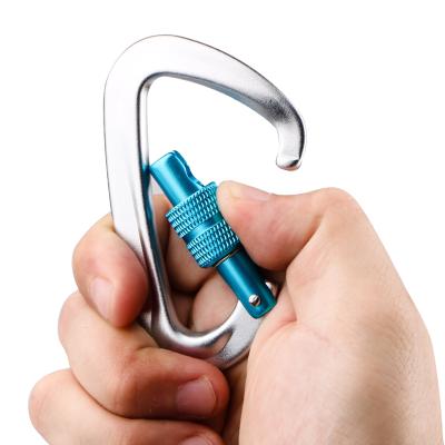 China Retail Industry Kimjee 12KN Locking Carabiner D Ring Aluminum Caribeaner Clip Screw Lock for sale