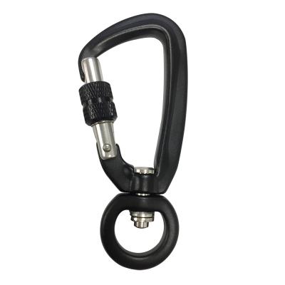 China Retail Industry 12KN Aviation Aluminum Carabiner Hook For Dog Leashes Swivel Door Locking Carabiner D Climbing Shape for sale