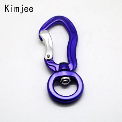 China Retail Industry 16mm Purple Color 7075 Security Spring Door Aluminum Pivot Carabiner Raising Aluminum Carabiner for sale