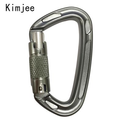 China Retail Industry 25KN Self-Locking Carabiner Screw Carabiner Swivel Door Aviation Aluminum D-Shape for Climbing for sale