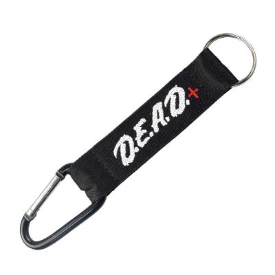 China Promotional Gifts Carabiner Lanyard Key Chain Custom Woven Printed Short Key Wrist Lanyard for sale