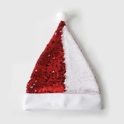 China Sublimation Masks Sublimation Red Christmas Hat Sequin Xmas Christmas Santa Hat Ornament for sale