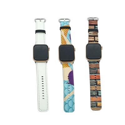 China Ideal Gift For Any Occasion Customized White PU Sublimation Leather Watch Bands For Apple Watch 38 40 42 44 Mm For Iwatch Series SE 6 5 4 3 2 1 Strap for sale