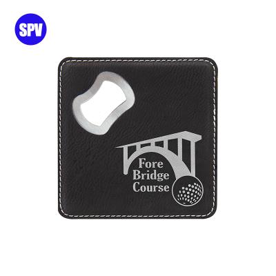 China Fashion Meet Custom Promotional Beer Laserable Leatherette Laser Bottle Opener Coasters for sale