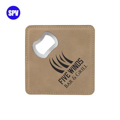 China Fashion Leather Drinkware PU Cup Coaster Bottle Opener Laser Leatherette Square for sale