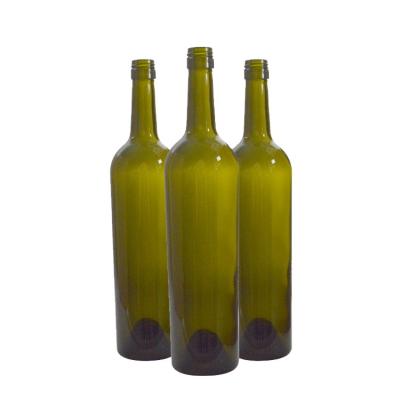 China high quality wholesale price eco-friendly empty regular garrafa 75cl screw cap antique green wine bottle for sale