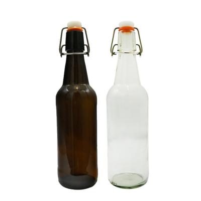 China Hot Sale Recyclable Practical Beauty Swing Top Portable Empty Amber Glass 16OZ Beer Bottle for sale