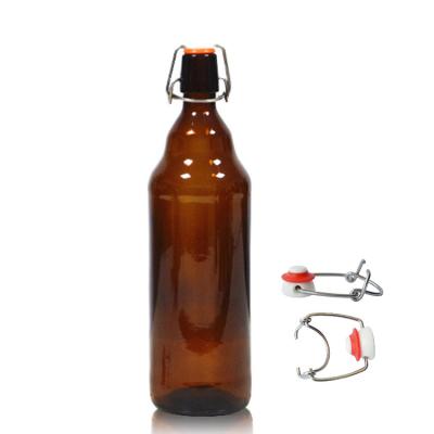 China Popular Beverage Swing 1000ml Large Amber Glass Top Beer Bottle CY-254 for sale