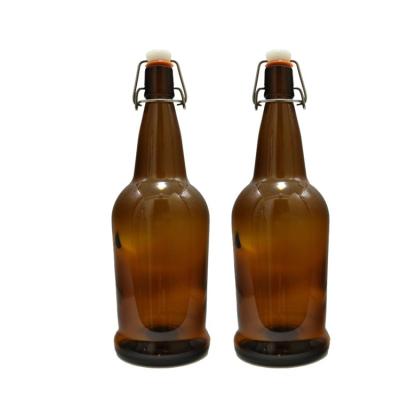 China Popular Beverage Wholesale 1000ml Amber Glass Beer Bottle Large With Swing Top for sale