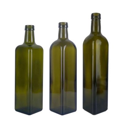 China Glass Olive Oil Bottle 750ml Glass Olive Oil Bottle Rectangle Green Color Screw Cap Beverage Bottle for sale