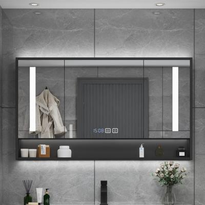 China Factory LED Illuminated Double Doors Illuminated Bathroom Mirror Cabinet with Sensor Switch for sale