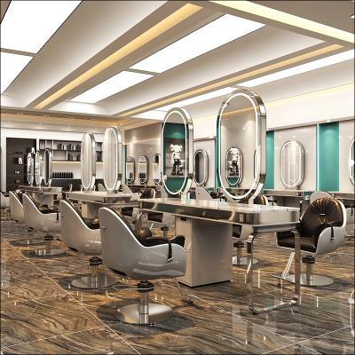 China Bright Gold Floor Light Led Mirror Hair Salon Furniture for sale