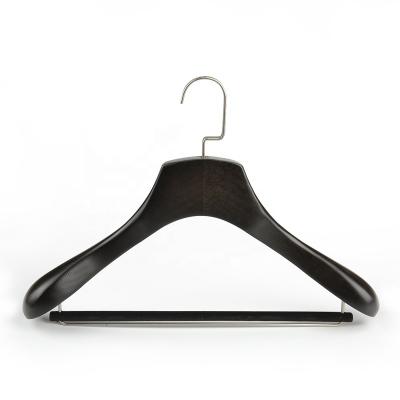 China SHOW High Grade Wide Shoulder Wood Hangers With Non Slip Pants Bars Smooth Finish Suit Hanger Solid Wood Coat Hanger for sale