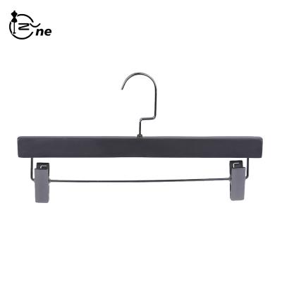 China SHOW Durable Practical Pants Rack Matte Black Anti Slip Lotus Wooden Hanger With Adjustable Clips for sale