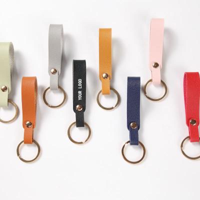 China Promotional Custom PU Leather Strap Blank Logo Keychain PU Gift Key Chain for sale