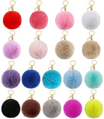 China Artificial Faux Furry Rabbit Puff Ball Amazon Plush Puff Ball Women Girls Women Pink Fur Ball Pom Pom Keychain for sale