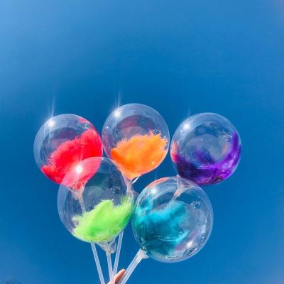 China Promotional Round Toy Hot Selling Transparent Pvc 13Inch Bobo Balloon Wrinkle Free Feather With Stick for sale