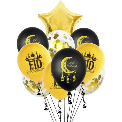 China Toy Hot Designs Eid Latex Gift Balloons 12inch Gold Confetti Latex Balloons Set 18inch Star Moon Foil Balloon For Party Decoration for sale