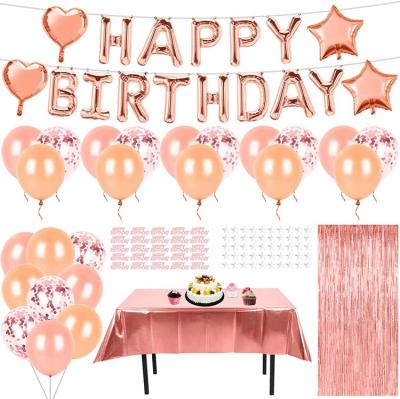 China High Quality Rose Gold Tablecloth Birthday Party Decorations Happy Birthday Banner, Confetti Balloons Latex Balloons Kit for sale