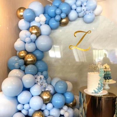 China 120PCS High Quality Blue Balloon Garland Arch Kit With Strip Metallic Silver White Blue Latex Balloons For Baby Shower Party Decoration for sale