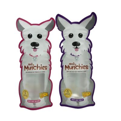 China BIODEGRADABLE Custom Plastic Pet Food Dog Treat Packaging OEM Dog Feed Bag With Custom Shaped Holder Zipper Up Plastic Pouches Dog Shape Bags for sale