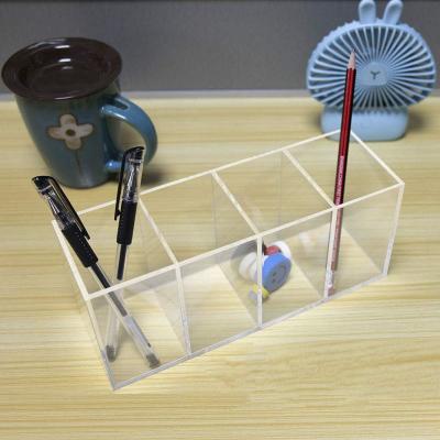 China Acrylic Pen Holder 4 Compartments Clear Pencil Holder Organizer Makeup Brush Holder for sale