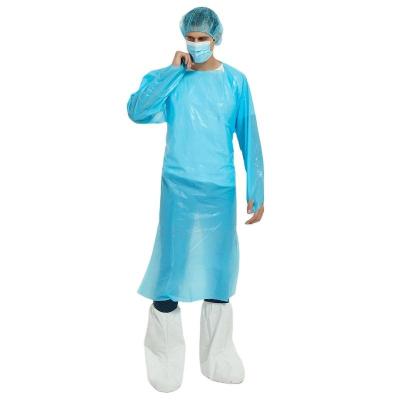 China Waterproof Disposable Thumb Loops Protective CPE PLASTIC Gown Hospital Medical Surgical Disposable CPE Gown for sale