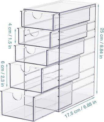 China Doorzichtige containers voor het organiseren van haar accessoires, plastic haar accessoires organisator doos met 5 laden, haar accessoires Te koop