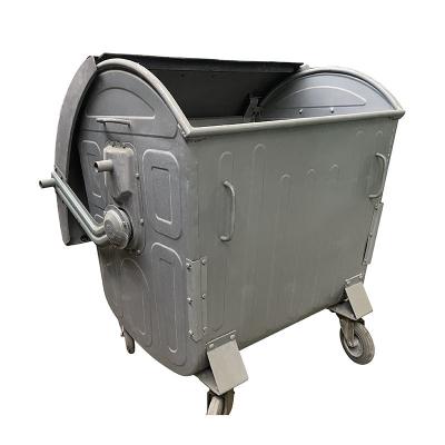 China 1100l 1100liter Street Outdoor Large Trash Waste Metal Galvanized Stainless Steel Garbage Can With Wheels for sale