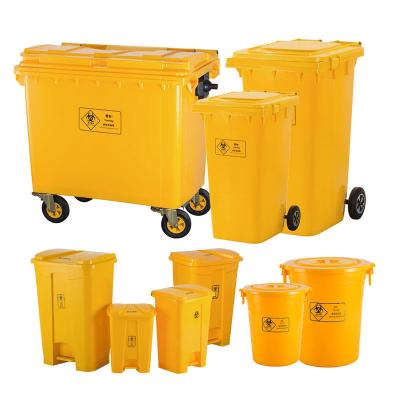 China Hospital dustbin biohazard wheelie bin Plastic Products Hdpe Hazardous Waste Containers Biohazard Trash Bins for sale