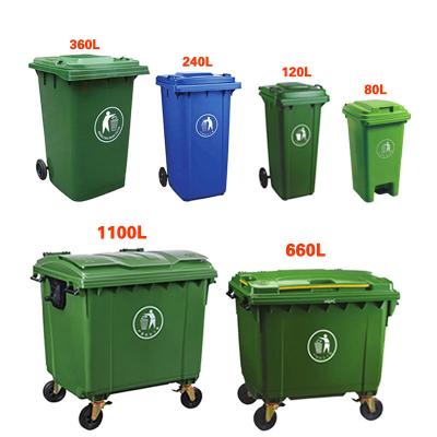 China Dustbin Wheelie Trash Can 25L/70L/100L/120L/240L/360L/660L/1100L Plastic Foot Pedal Dustbin Trash Can Waste Bin for sale