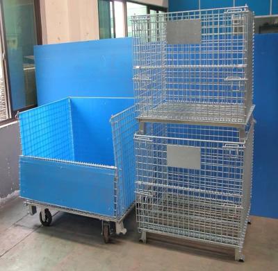 China Heavy Foldable Mesh Pallet Steel Storage Cages Folding Lockable Storage Cages Wire Mesh Container For Storage System for sale