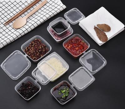 China 1oz 2oz 3oz 4oz Square Disposable Chili Sauce Cups Take Out PP Material Clear Plastic Portion Cup With Hinged Lid for sale