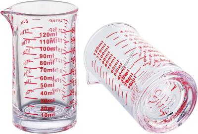 China Schot Glass Measuring Cup 4 ounce/120ml Liquid Heavy High Espresso Glass Cup Red Line,V-vormige afvoer Te koop