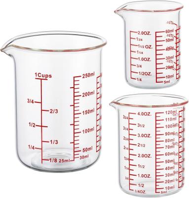 China Borosilicate Glass Measuring Cup Set-V-Shaped Spout Includes 60ml(2OZ), 120ml(4OZ),  250ml(8OZ) Glass Measuring Beaker for sale