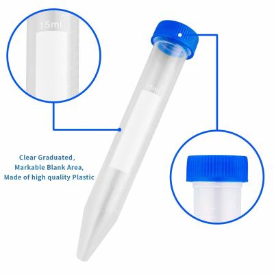 China Conical Centrifuge Tubes 15mL, Sterile Plastic Test Tubes With Screw Caps, Polypropylene Container With Graduate for sale