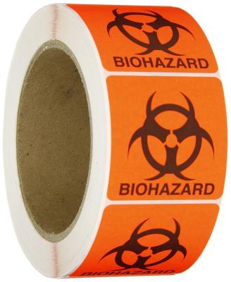 China Biohazard Safety Labels 2 X 2 Inch Squares Adhesive Stickers Hard Hat Stickers, Biohazard Warning Labels For Labs for sale