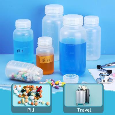 China Laboratory Polypropylene Wide Mouth Reagent Bottle with Graduated Scale, Reusable Plastic Bottles with Caps for sale